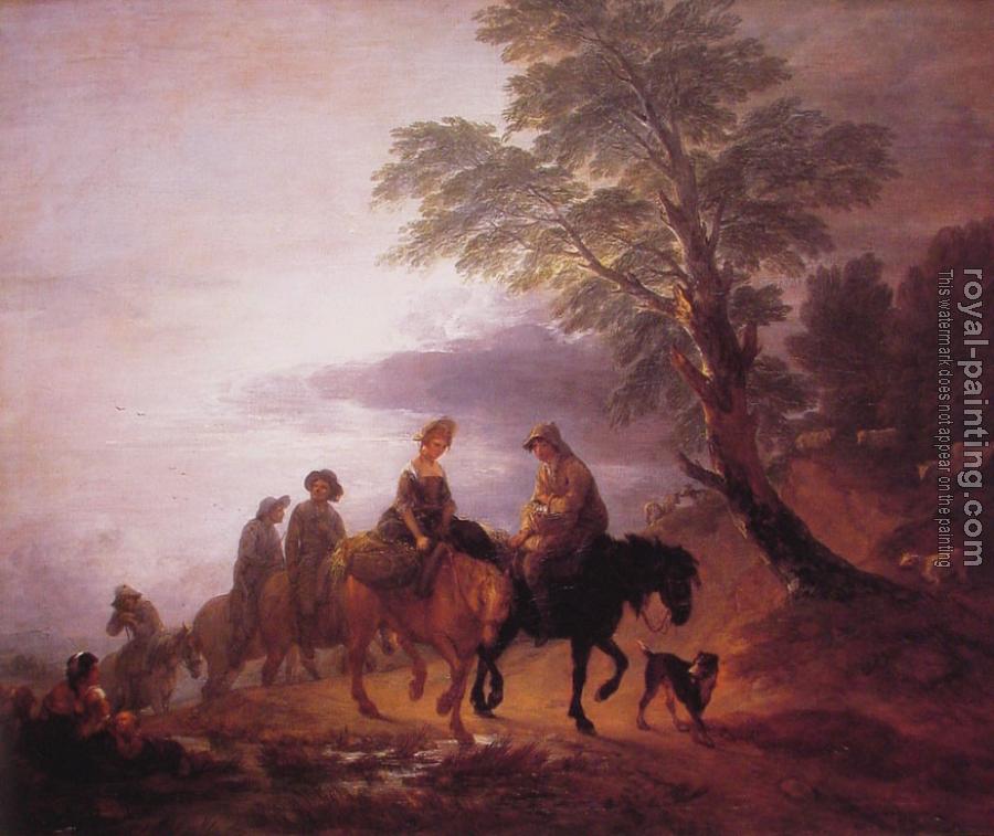 Thomas Gainsborough : Open Landscape with Mounted Peasants